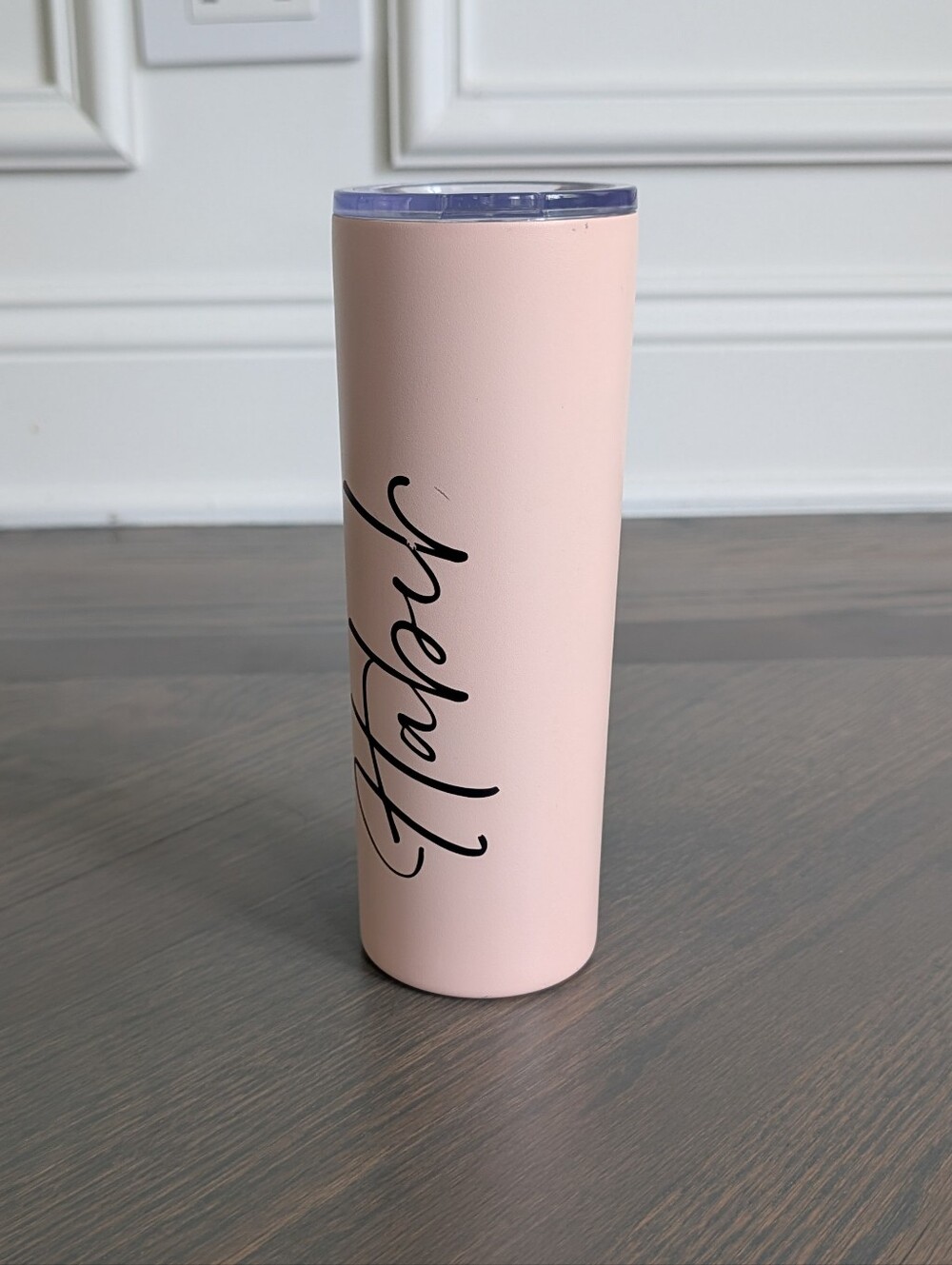 Stainless Tumbler with Script Name, Blush Pink